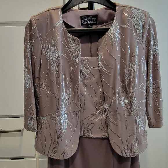 Dress and Jacket, Alex EveningsPetite Sequined A-Line Midi Dress and Jacket - Picture 7 of 10